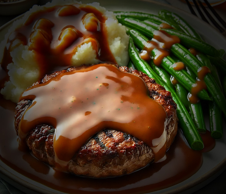 Hamburger Steak with Mashed Potatoes and Italian Green Beans on Thursdays!
