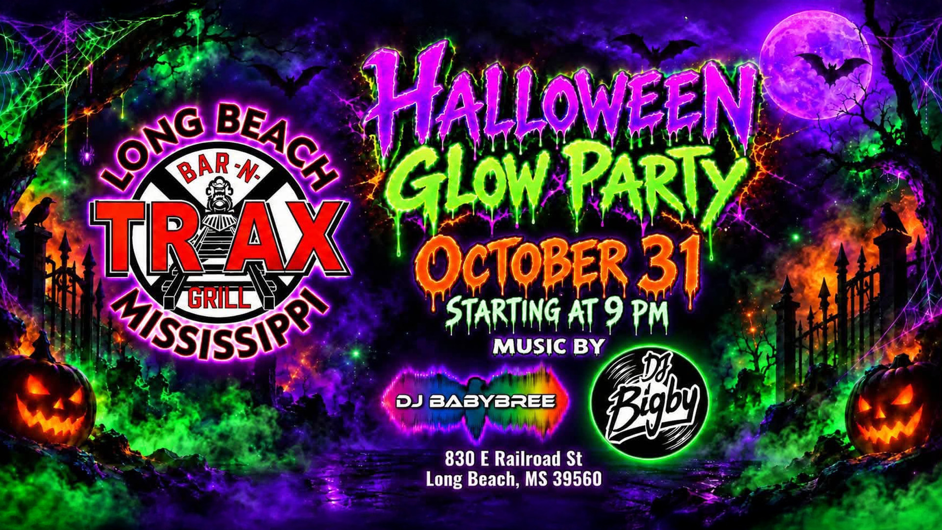 Halloween Glow Party | oct31 glow party 1 Halloween Glow Party | Trax Bar & Grill | Long Beach, MS